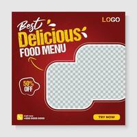 Delicious food menu social media post template design. vector