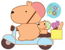 Capybara travel on vacation by motorcycle. vector