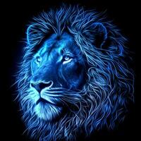 león cabeza en brillante azul color foto