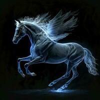 con alas caballo pintura en ligero azul color foto