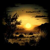 sunset landscape vintage realistic ,dark background photo