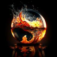 Fiery sphere in water photo