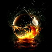 Fiery sphere in water photo