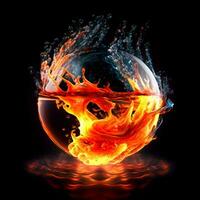 Fiery sphere in water photo