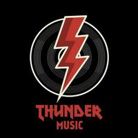 vector of thunder music, vynil record vintage style perfect for t-shirt design etc