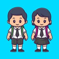 Cute boy and girl wearing uniform going to school vector illustration