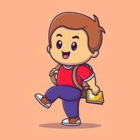 Cute boy going to school cartoon vector icon illustration people education icon concept isolated