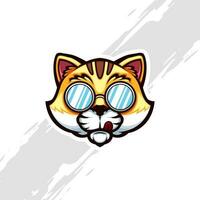 Cool Cat Mascot Head wear Blue Eyeglasses vector