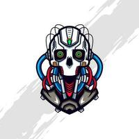 Cyberpunk Skull Robot with Blue and Red Injected Liquid and Cable vector