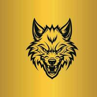 black head wolf on gold background vector