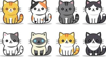 A Collection of Cute cats with various patterns and character simple, Mascots Set, Doodle,  Cartoon, Style, and Hand drawn with flat design, Cat Day, and vector illustration