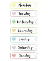 7 7 dias de el semana, escrito, semana concepto, conjunto de cada día, calendario, cronograma, símbolo, íconos plano diseño, y vector ilustración