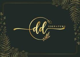 luxury gold signature initial DD logo design isolated leaf and flower vector