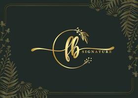 luxury gold signature initial FB logo design isolated leaf and flower vector