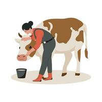 Female with cow vector illustration