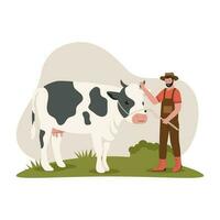 hombre con vaca vector ilustración