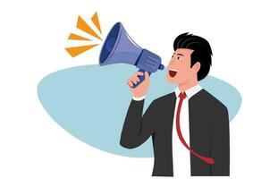 cartoon office worker In the gesture of speaking through the megaphone for use in advertisements, presentations, brochures, blogs, documents and forms, etc. vector