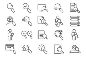 Search set icon. Contains magnifier icon, find, search engine, job search, detective, paid search, and more. line icon style design. Simple vector design editable.