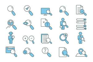 Search set icon. Contains magnifier icon, find, search engine, job search, detective, paid search, and more. Flat line icon style design. Simple vector design editable.