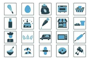 Bakery set icon. Contains element of bakery icon, whisk, oven, baker, bread, hand mixer and more. Solid icon style design. Simple vector design editable