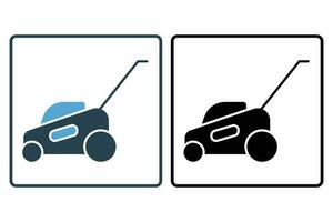 Lawn mower icon. icon related to cleaning, household appliances. Solid icon style design. Simple vector design editable