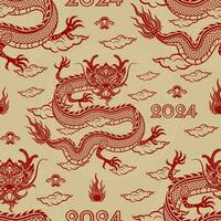 Seamless pattern with Asian elements for happy Chinese new year of the Dragon 2024 vector