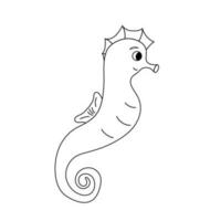 Isolated doodle sea Horse black line. Outline vector Icon sea animals. Ocean dweller.