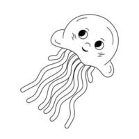 Isolated doodle jellyfish black and white. Outline vector illustration Icon sea animals. Ocean dweller