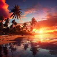 Beautiful beach with palms and turquoise sea in Jamaica island photo