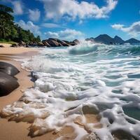 Aesthetic Beach View Sea Water Splashing on Beach Cool Background photo