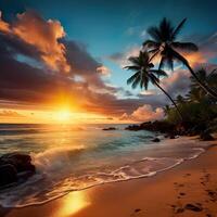 Beautiful beach with palms and turquoise sea in Jamaica island photo