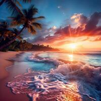 Beautiful beach with palms and turquoise sea in Jamaica island photo