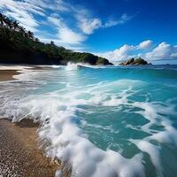 Aesthetic Beach View Sea Water Splashing on Beach Cool Background photo