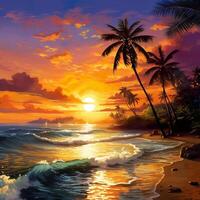 Beautiful beach with palms and turquoise sea in Jamaica island photo