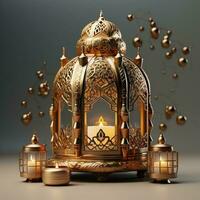 3D Mosque Islamic pattern background with hanging lanterns AI Generated photo