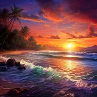 Beautiful beach with palms and turquoise sea in Jamaica island photo