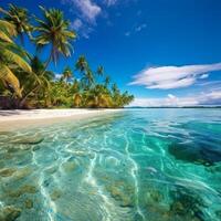 Beautiful beach with palms and turquoise sea in Jamaica island photo