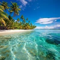 Beautiful beach with palms and turquoise sea in Jamaica island AI Generated photo