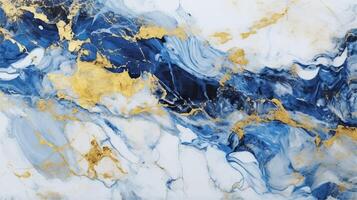 Blue, gold and white marble abstract bg. Generative AI photo