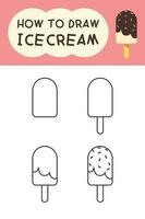 How to draw cute ice cream cartoon step by step for kid and colouring book vector