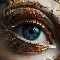 Art Of Artificial Intelligence Colorful Close Up Technology Eye Image 3D Rendered photo