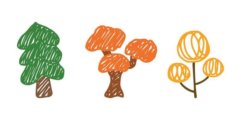 Set of cute tree doodle handdrawn. element of nature