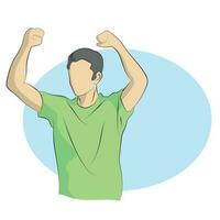 half length man raising hands up illustration vector hand drawn isolated on white background line art.