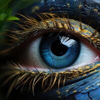 Art Of Artificial Intelligence Colorful Close Up Technology Eye Image 3D Rendered photo