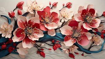 3D Gold Plated Flower in Cyan Blue Aesthetic Background photo