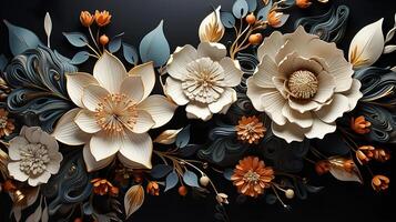 3D Gold Plated Flower in Cyan Blue Aesthetic Background photo