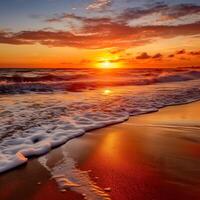 Beautiful bright sunset on a tropical paradise beach photo