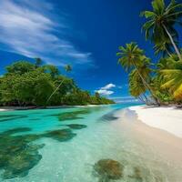 hermosa playa con palmas y turquesa mar en Jamaica isla ai generado foto