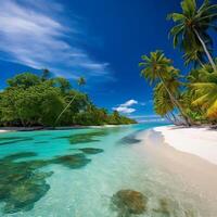 Beautiful beach with palms and turquoise sea in Jamaica island AI Generated photo