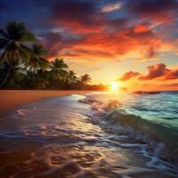 Beautiful beach with palms and turquoise sea in Jamaica island photo